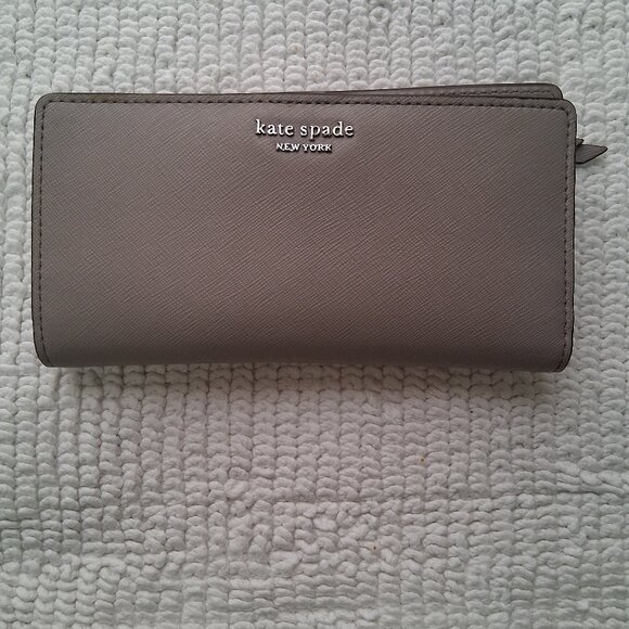 Kate Spade New York Bi Fold Slim Cameron Saffiano Leather Large Wallet-Gray - Picture 1 of 5